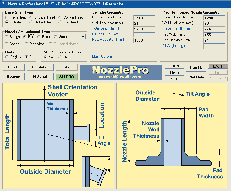 Рис. 6. Окно ввода исходных данных в Nozzle/Pro