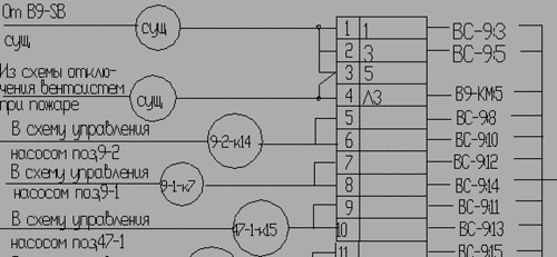 Рис. 14. Фрагмент схемы подключений клеммной коробки, импортированной из САПР-Альфа