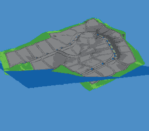 3D-модель местности и анализ зоны затопления в ГИС-программе Autodesk, для которой эта функция является стандартной