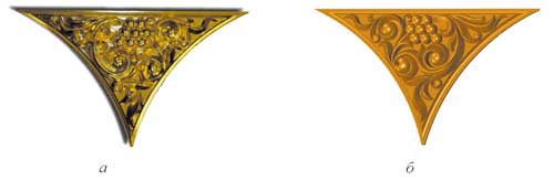 Рис. 3. Фрагмент иконостаса с растительным орнаментом (а) и его модель (б), выполненная в системе PowerSHAPE