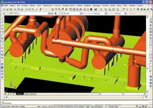 Программа Autodesk Civil 3D: построенная поверхность пола и импортированные трубопроводы