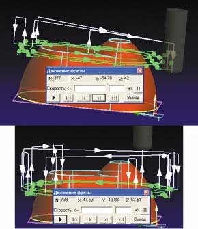 Рис. 3. Контроль в редакторе системы ГеММа-3D с частичным отображением траектории