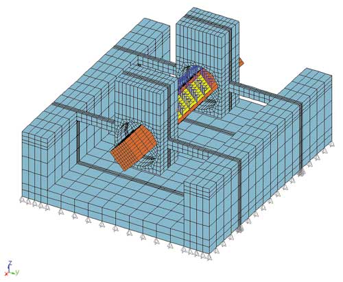 Рис. 4. Уточненная модель резонатора, выполненная в модуле APM Structure3D из восьмиузловых объемных элементов
