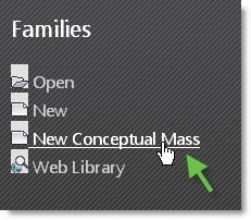 Рис. 12. Открытие редактора семейств Conceptual Mass из окна Последние файлы