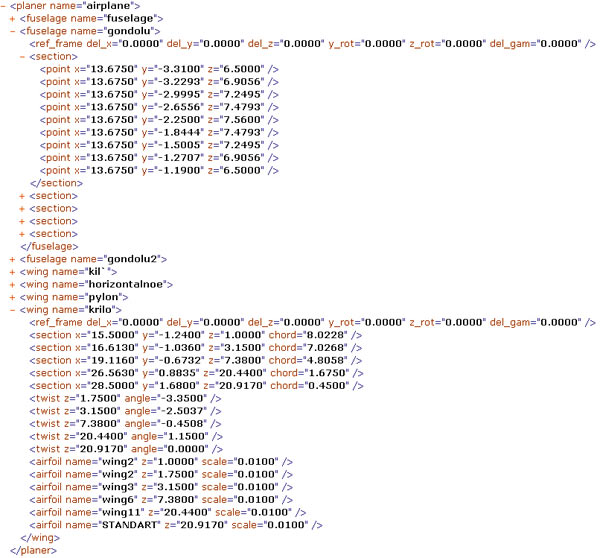 Рис. 3. Фрагмент XML-файла с описанием компоновки ЛА
