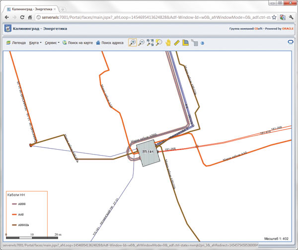 Пример тематического картографирования кабелей низкого напряжения для нужд службы кабельных сетей в CS UrbanView