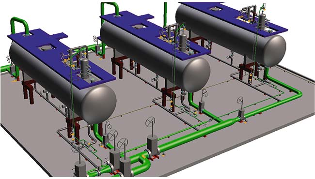 Рис. 1. Модель установки подготовки пластовой воды, выполненная в AutoCAD MEP