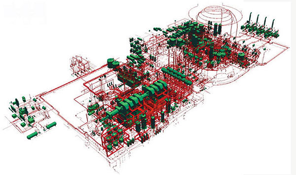 Рис. 5. Оборудование и трубопроводы на модели АЭС, созданной для компании «АЭС-Буран»