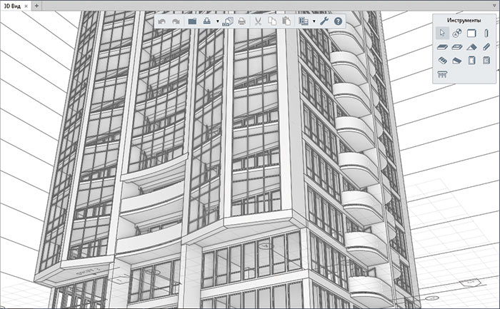 Рис. 1. Пример здания, созданного в новой 3D CAD-системе