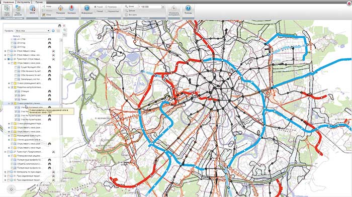 Схема развития транспорта (метро+дороги)