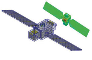 Рис. 6. Использование гибридного метода: а — рефлекторная антенна; б — антенна на спутнике с конформными граничными условиями