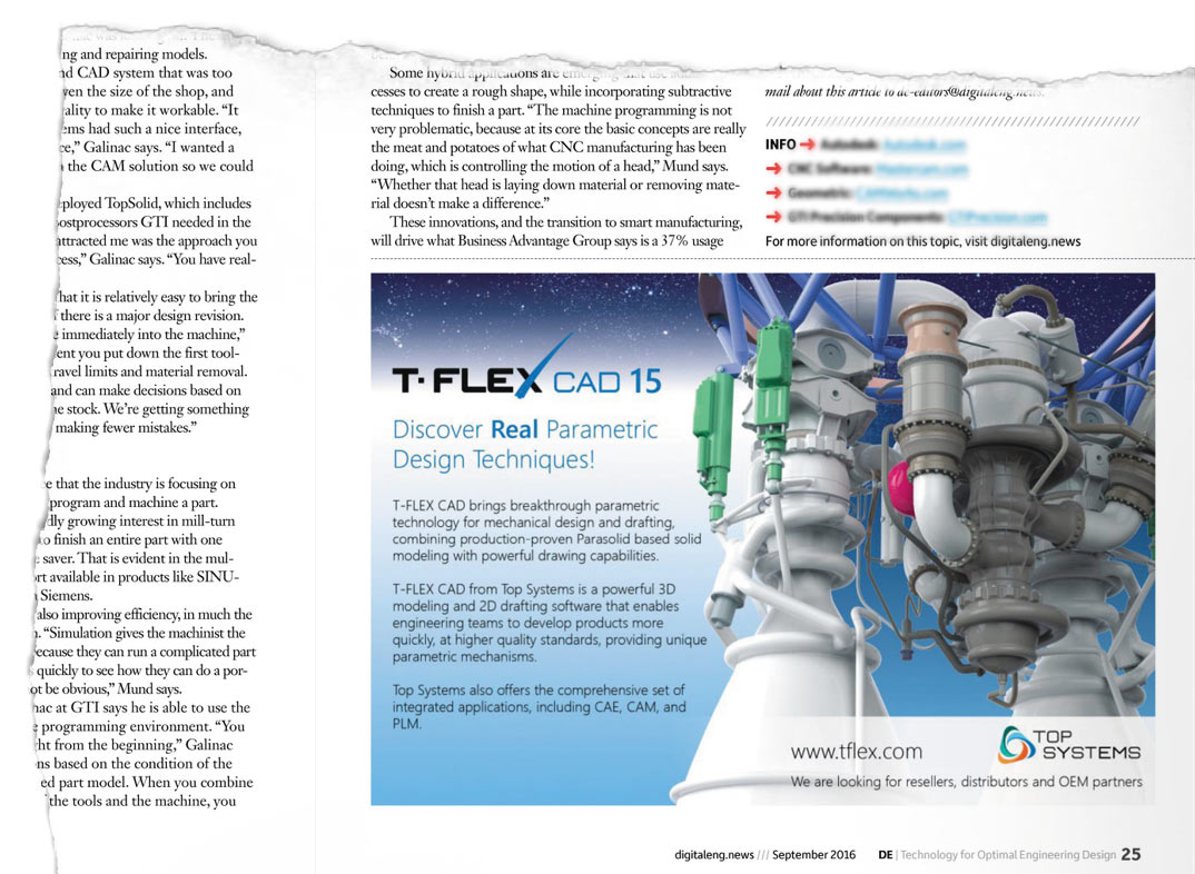 Реклама T-FLEX CAD 15 в журнале Digital Engineering (сентябрь 2016)