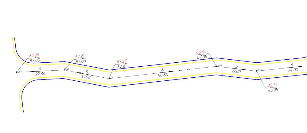 Рис. 42. Образец подготовленного чертежа для дальнейшего построения проезда с обочинами способом «Подобие»