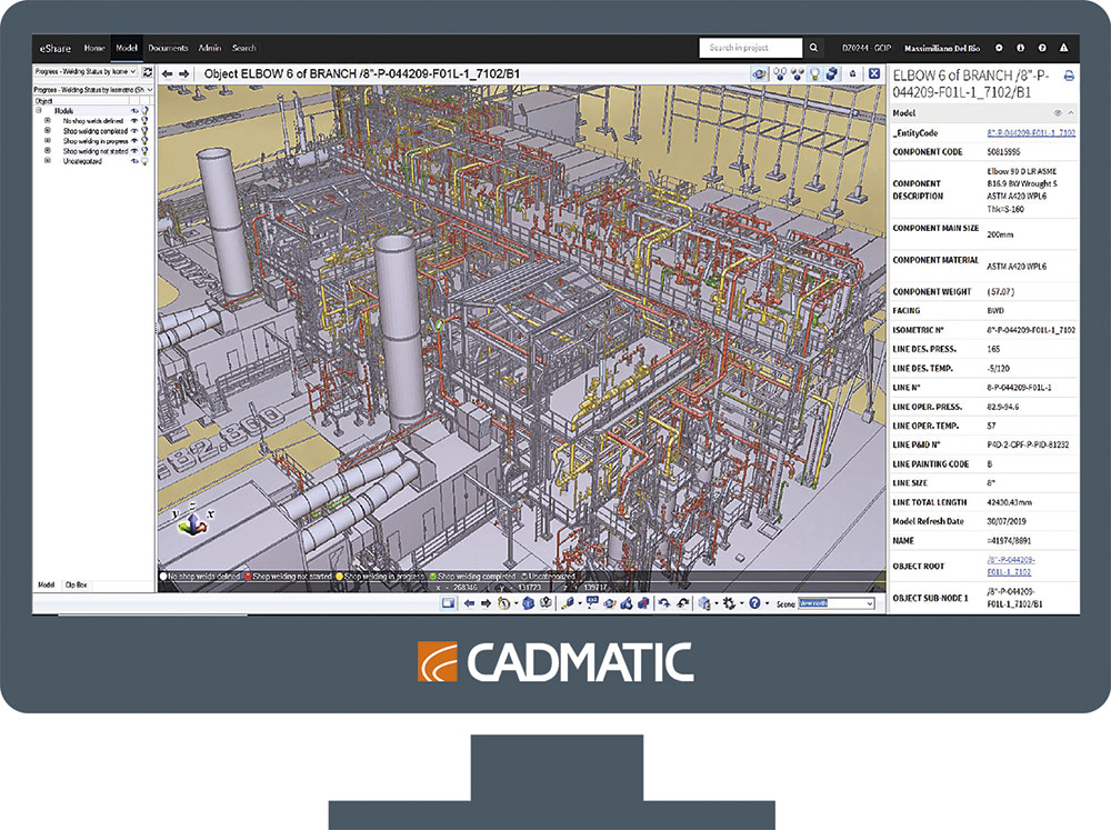 Информация о готовности трубопроводов 
в CADMATIC eShare