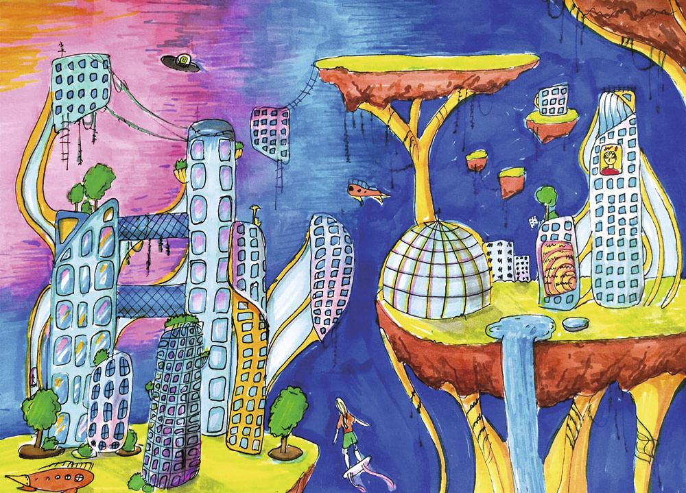Рисунок победительницы конкурса «Город будущего» — Малены Чуриной (11 лет), дочери Елены Лапиной, главного архитектора ООО «АрхиМастер», компании — пользователя продуктов nanoCAD
