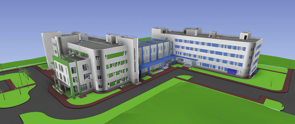 Рис. 4. 3D-пространство ЦПИ (здания и «геоподложка» в пользовательском интерфейсе)