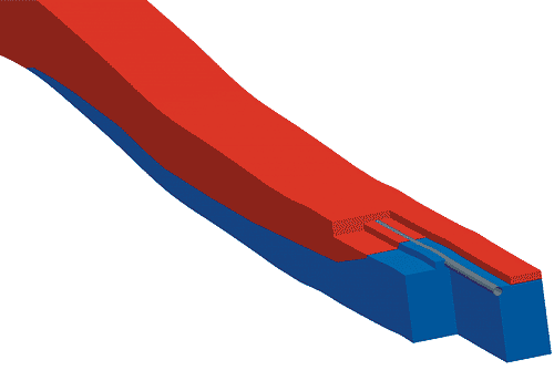 Рис. 3. SHELL-модель участка трубопровода с окружающим грунтом (фрагмент)