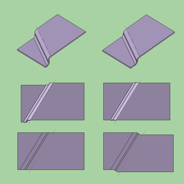 Рис. 3. Опция добавления материала в команде Подсечка: слева — отключена, справа — включена
