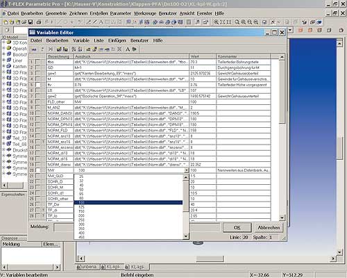 Рис. 2. Выбор параметра в соответствии со стандартом DIN в редакторе переменных немецкой версии T-FLEX CAD