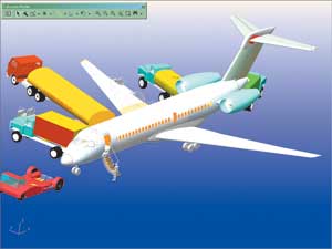 Рис. 9. Аэродромные транспортные средства и манекен электронного макета самолета Ту-414