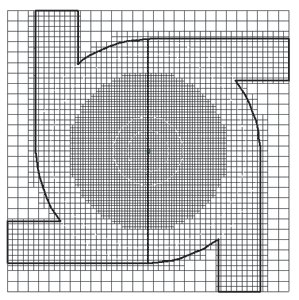 Рис. 3. Расчетная сетка: слева —  вид сбоку; справа — вид сверху
