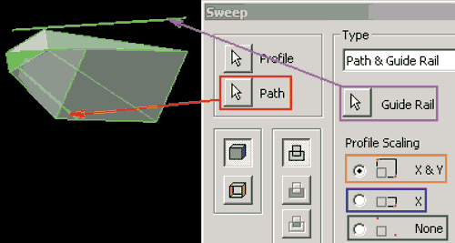 Рис. 12. Выбор объектов для операции выдавливания в команде Sweep в Autodesk Inventor Series 11 