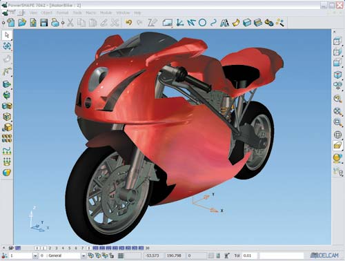 Рис. 9. Дизайн гоночного мотоцикла, выполненный в PowerSHAPE