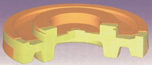 Рис. 5. Контур заготовки после механической обработки до извлечения ее из зажимного устройства (желтым) и после (оранжевым)