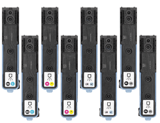Рис. 7. Технология HP Double Swath — четыре пары сдвоенных печатающих головок HP 91, каждая из которых печатает своим цветом