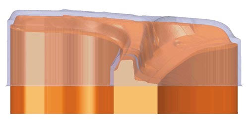 Рис. 12. Правильное расположение заготовки (серый цвет) относительно поверхностей детали, получаемых механообработкой (оранжевый цвет)