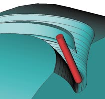 Рис. 7. Трехмерные модели впадин между зубьями после обработки переходных криволинейных участков фрезой одного диаметра