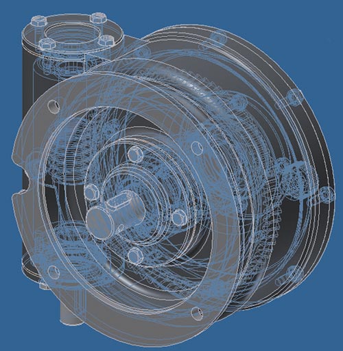Рис. 5. Модель редуктора, отображенная в режиме с невидимыми линиями