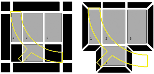 Рис. 3. Вид блочной структуры семейства VORFN (блоки, выделенные черным цветом) в зависимости от метода удаления блоков: a — перемещение в семейство VORFN; б — полное удаление блоков
