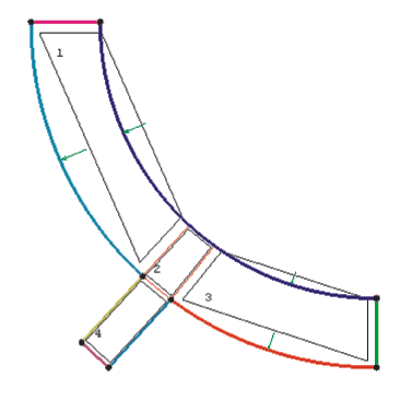 Рис. 4. Набор блоков, описывающих исходную геометрию (стрелками показана ассоциация граней блоков геометрии)
