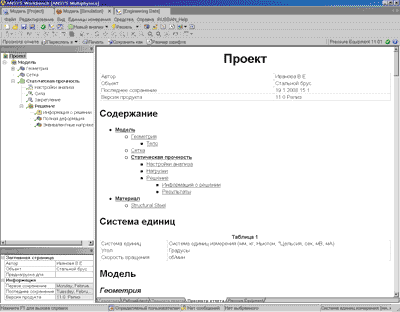 Рис. 6. Модифицированный отчет на русском языке в среде ANSYS Workbench