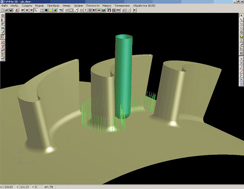 Рис. 11. Пример моделирования обработки моноколеса турбины в системе ГеММа-3D