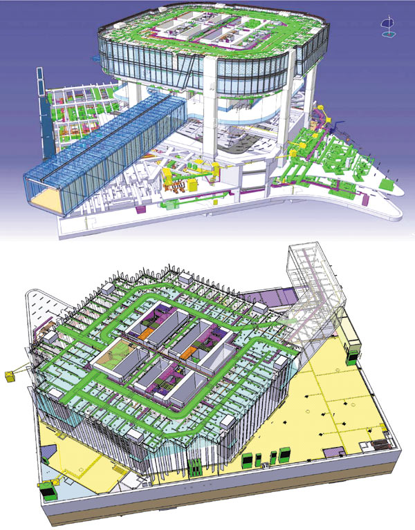 Рис. 13. Информационная модель небоскреба «Восточная башня» в Гонконге: общее устройство нижних этажей 
(при участии фирмы Gehry Technologies, 2005)