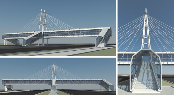 Рис. 16. Начын Монгуш. Пешеходный мост в Новосибирске. Модель выполнена в Revit Structure (НГАСУ (Сибстрин), 2010)
