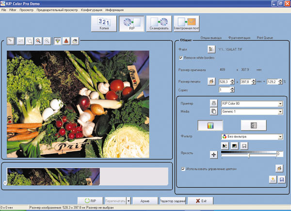 Интерфейс опционального программного обеспечения
KIP Color Pro