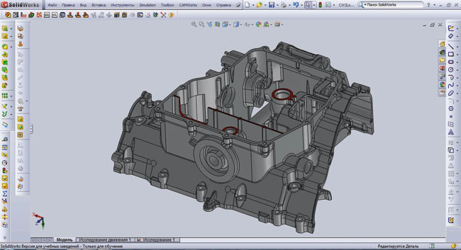 Рис. 3. Разработка модели картера в CAD-системе SolidWorks
