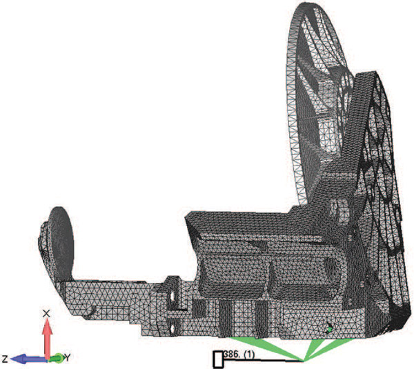 Рис. 1. Изображение усовершенствованной оптической установки для воздухоплавательных систем, размещенной на виртуальном вибростенде