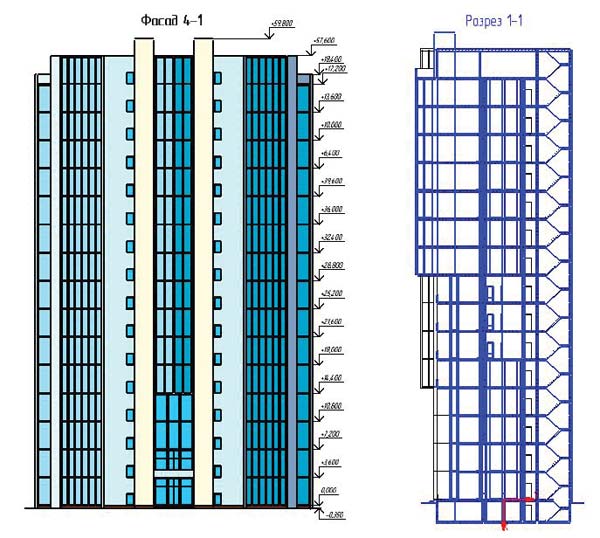 Рис. 12. Фасад и разрез, полученные автоматически с 3D-модели