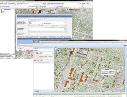 Рис. 1. Визуализация данных ИСОГД городского округа Домодедово, включая ДДЗ, в специализированном приложении UrbaniCS и в портальном приложении CS UrbanView