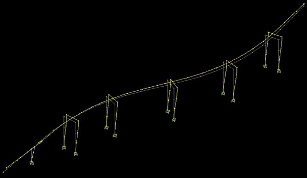 Рис. 2. Схема 1: перемещение элементов моста от продольных нагрузок