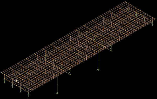 Рис. 3. Схема 2: модель моста с показом узлов сшивки 