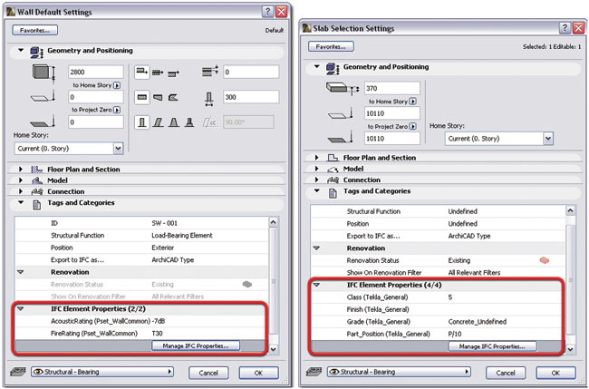 Рис. 12. IFC-свойства элементов, как и параметры ArchiCAD, можно редактировать в диалоговом окне настройки параметров