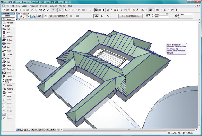Рис. 5. Автоматическое создание сложной крыши над 3D-зоной, в том числе добавление дополнительных элементов крыши 
