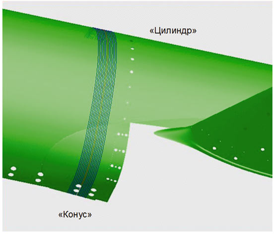 Рис. 8. Отклонения точек сечения фюзеляжа от поверхности математической модели (позиция –2000 мм)