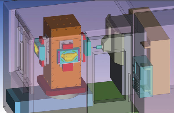 Рис. 3. Новый модуль для кинематической 3D-визуализации фрезерования в PartMaker 2012 обеспечивает комплексное выявление возможных столкновений