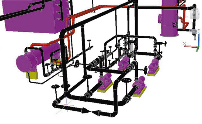 Рис. 1. Пример трехмерной модели, выполненной в AutoCAD Plant 3D 2012 (учебный проект)